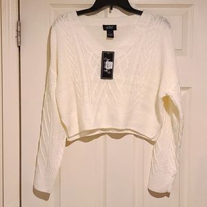 Just Polly White Crop Sweater - Size M - NEW w. TAGS
